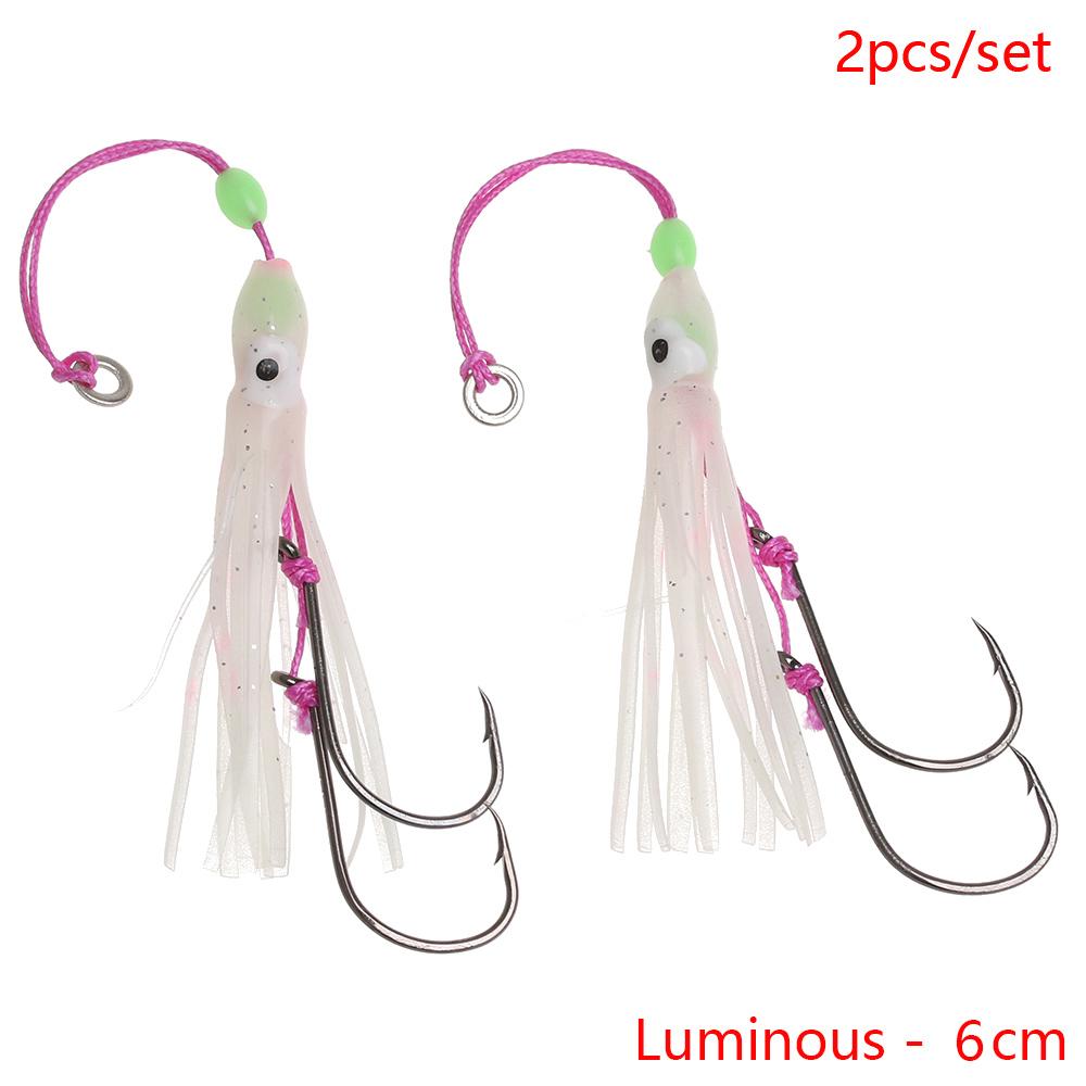 2Pcs/Lot 6cm/10cm/12cm Saltwater Octopus Bait Hook Squid Skirt Lure Soft Silicone Artificial Fishing Tackle Luminous Lure