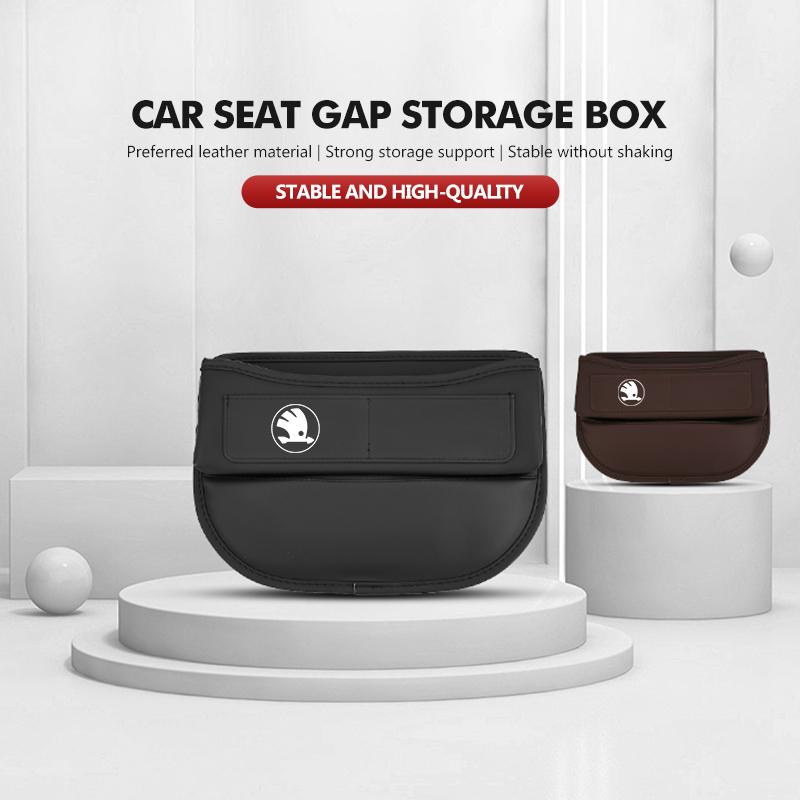 AAABT1 For Skoda Car Seat Gap Slit Organizer Leather Seat Crevice Storage Box Accessories Fabia Kamiq Superb Scala Enyaq-iV MK3 VisionS