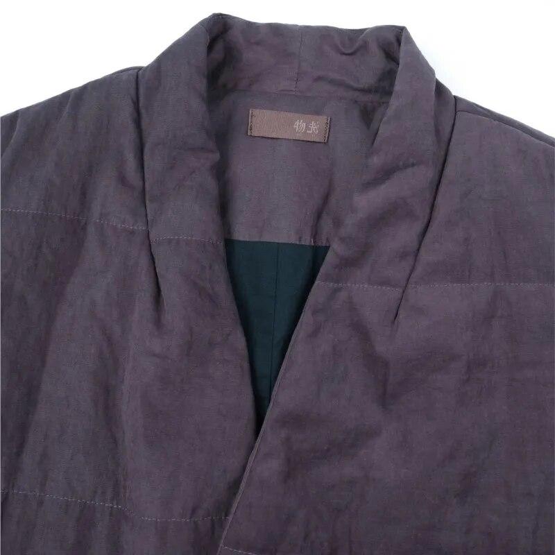 Johnature Dam Vintage Plus Bomullsparkas V-ringning Långärmad Enfärgad Kinesisk Stil Vinterrockar Knäppta Parkas