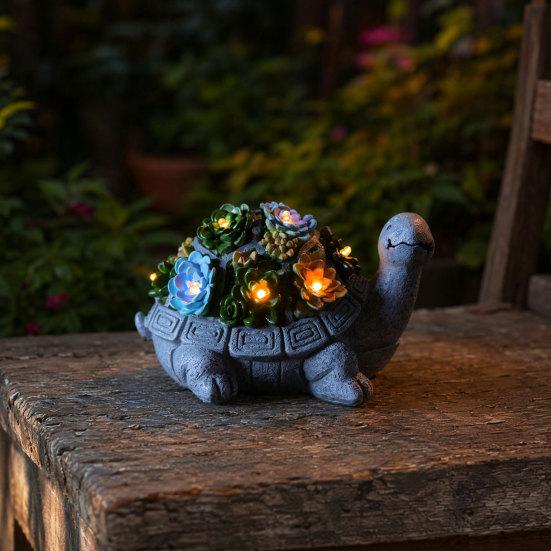 Yousheng Solar Turtle Statue Light, Garden Resin Turtle Succulents Sculpture Solar Light, Outdoor Waterproof Solar Yard Light for Patio Lawn