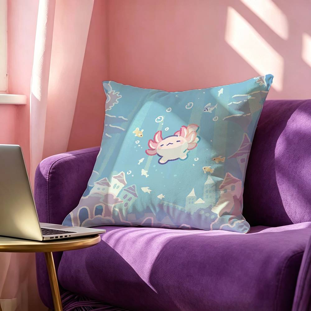Cute Axolotl Square Double-Sided printed Pillow Case Bedroom Bedside Pillow Sofa Cushion Cover
