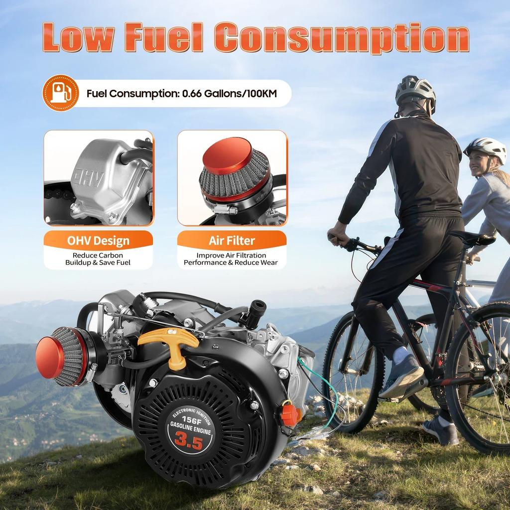 100CC 4-Stroke Gas Motorized Bike Engine Kit-Single Cylinder Air Cooling With Recoil Start for Mountain/Road Bicycle Conversion