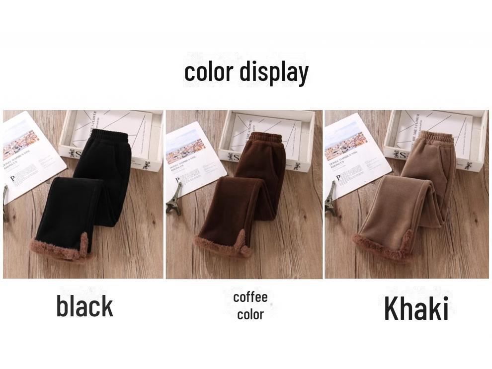 Pantaloni de iarnă pentru fete, cu talie înaltă, din catifea reiată - Groși, călduroși, la modă, cu crac clopot