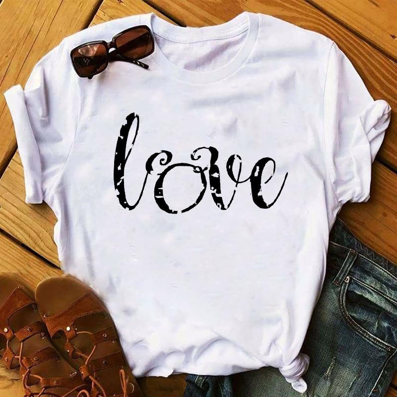 

Summer 2025 Fashion Leopard Flower Sweet Love You Lady Ladies Womens Tee T-Shirt Graphic Female Valentine s Day Top T Shirt Gift XXXL білий