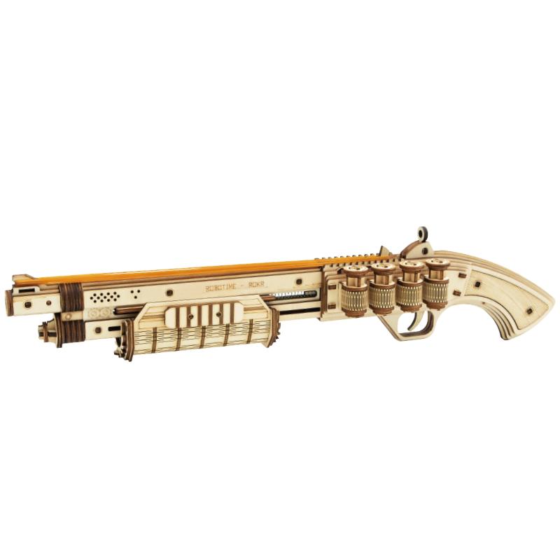 Robotime 3D Wooden Puzzle Rubber Band Guns  Justice Guard  Toy Corsac  M60 For Teens Funny Outdoors Game Shooter Gifts LQ401