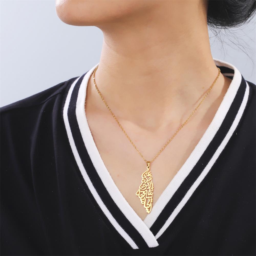Palestine Arabic Pendant Necklaces for Women Men Country Geographic Charms Chain Choker Fashion Stainless Steel Jewelry