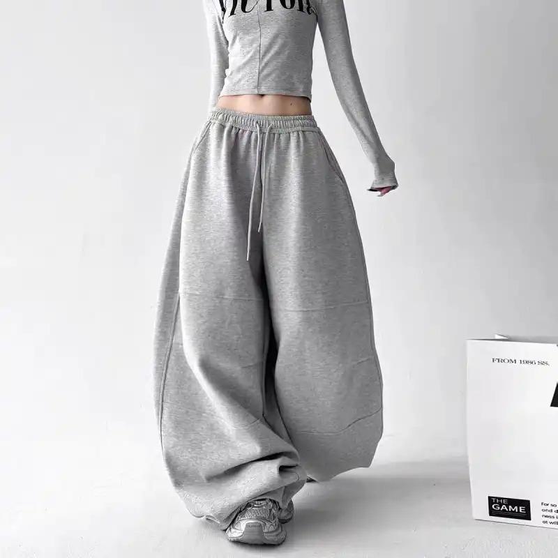 

Повседневные для женщин Весна Осень Новый стиль Свободные Облегающие Универсальные Ранние Широкие брюки Спортивные штаны L серый