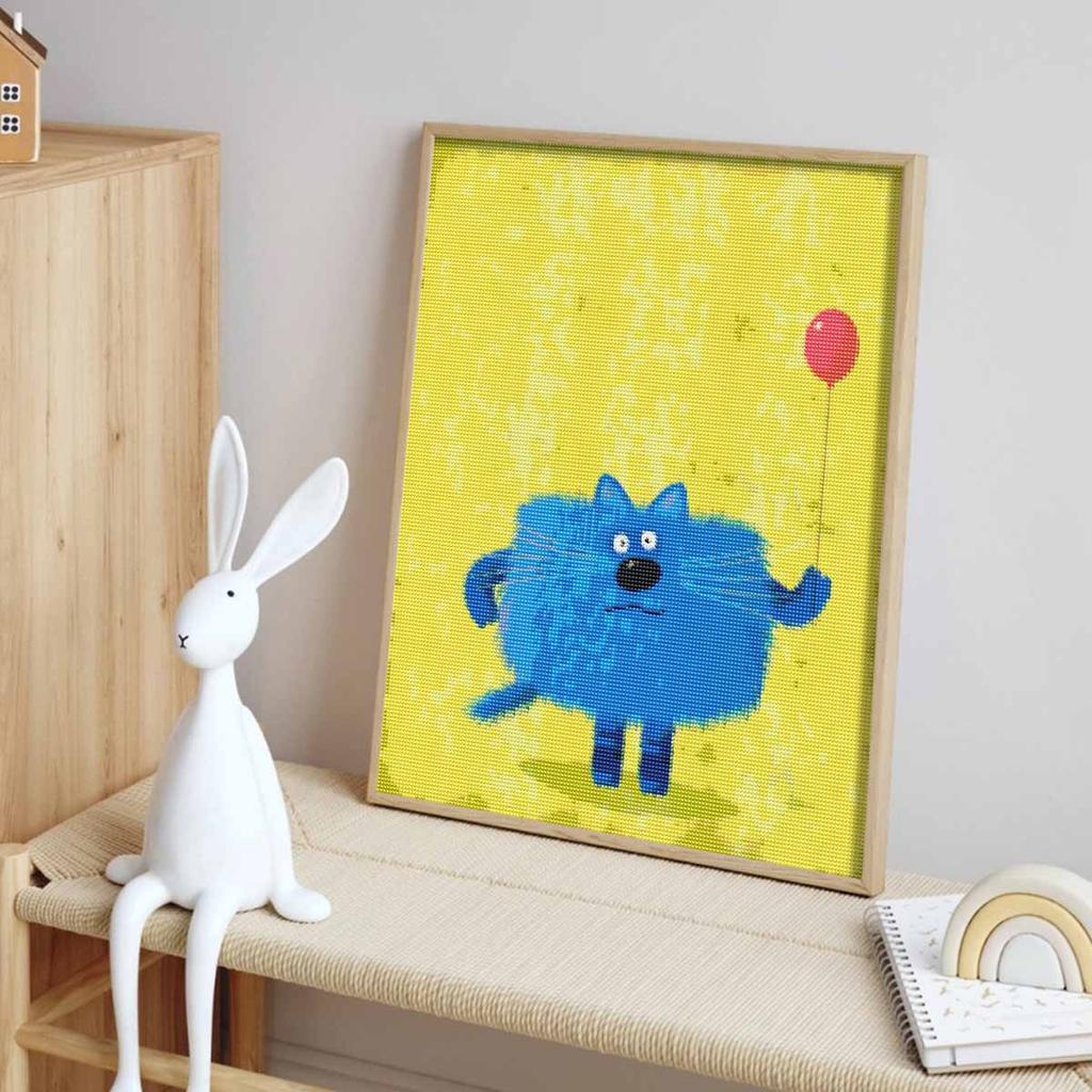 Diamond Painting Kit Blue Cartoon Cat Balloon. Full Diamond Round Mosaic Handmade. Home Decoration Gift
