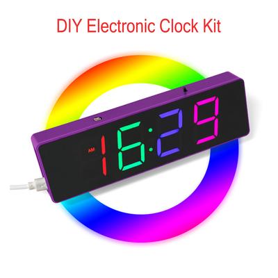 DIY Electronic Clock Kit LED Microcontroller Soldering Exercise Practical Training Production Colorful RGB Clock Loose Parts