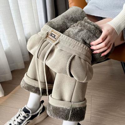 Plush Autumn and Winter Plus Size Lamb Velvet Corduroy Wide-leg Women's High-waisted Straight Trousers