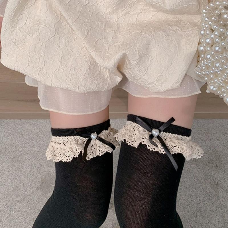 1 Pair Ruffle Thigh High Socks Tube Frilly Socks Long Tube Socks for Girl Over Knee Stockings Princess Style Dress Socks