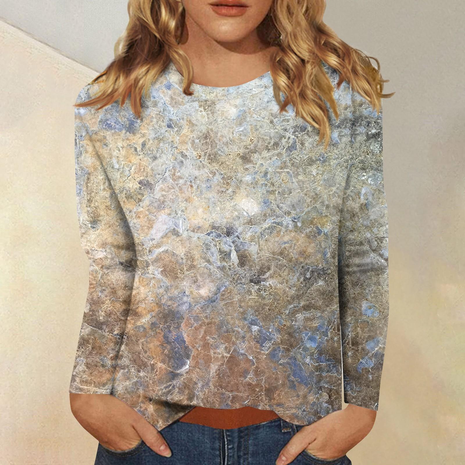 

Женская модная повседневная футболка с круглым вырезом и длинным рукавом с принтом, топ L серый