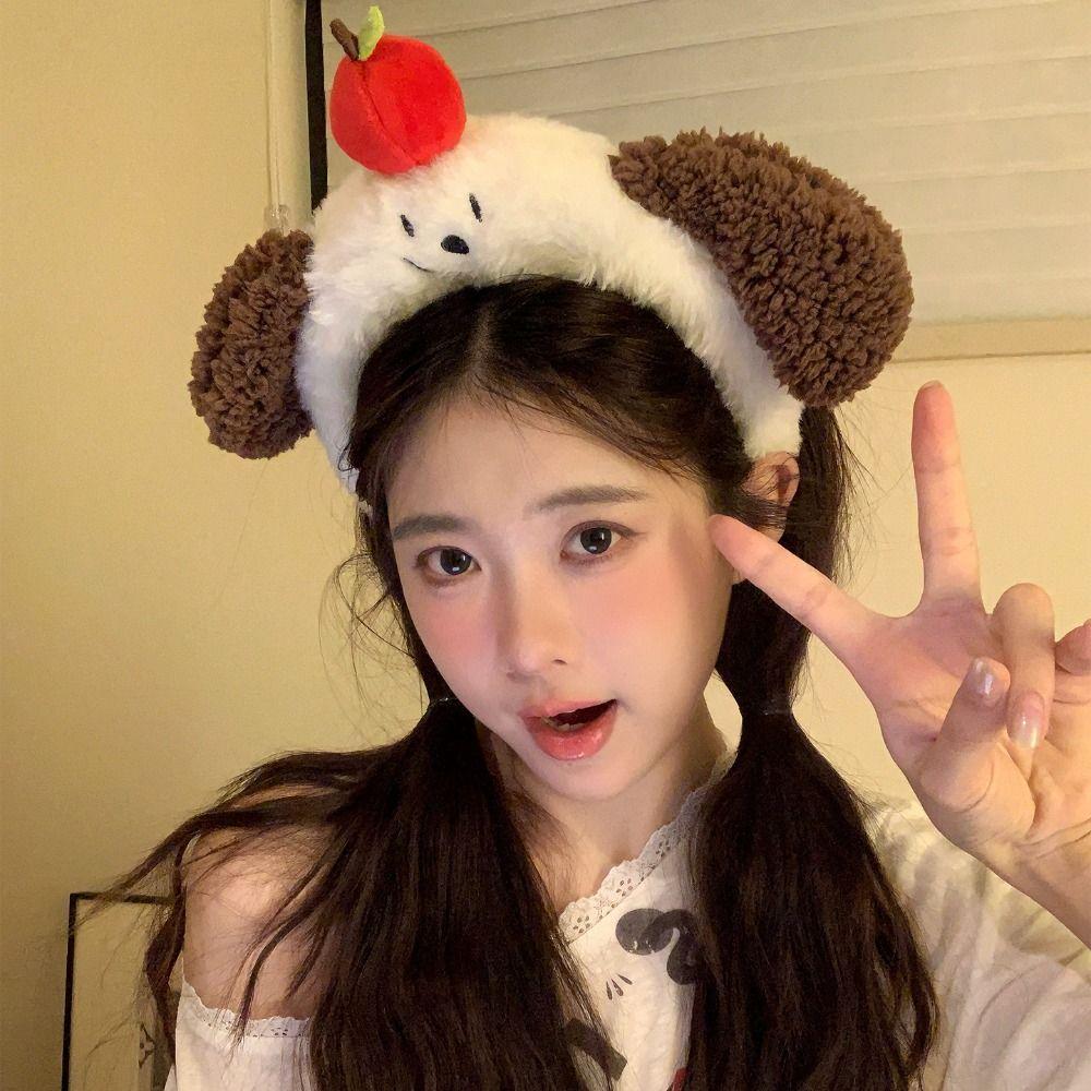Puppy Ear Cartoon Headband Dog Face Wash Headband Sweet Fluffy Plush Headband  Daily