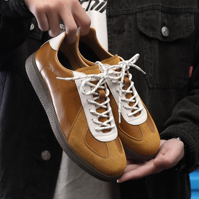 Niche sports and leisure board shoes men's leather breathable and versatile retro invisible inner height increase m