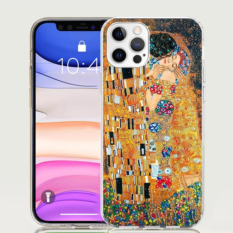 Kiss by Gustav Klimt Desig Case Phone Cover for Apple iphone 16 15 14 13 12 Mini 11 Pro Max 16E X XS XR 7 Plus 8 + SE 2020 Trend