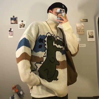 Autumn and Winter Fashion Thickened High Neck Sweater Men's Loose Knit Versatile Warm Coat