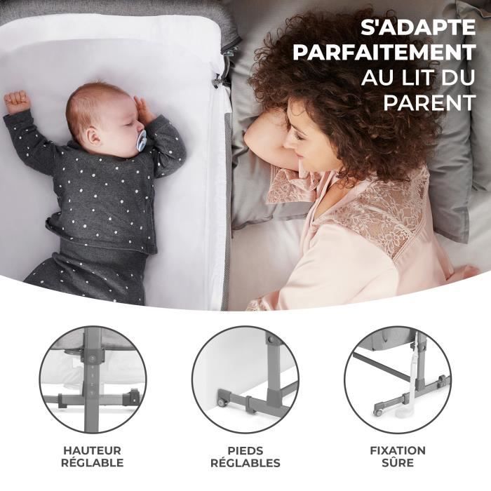 Lit Bébé Cododo Kinderkraft Nest Up - Hauteur Réglable - Pieds Réglables - Sac De Transport Inclus - Gris