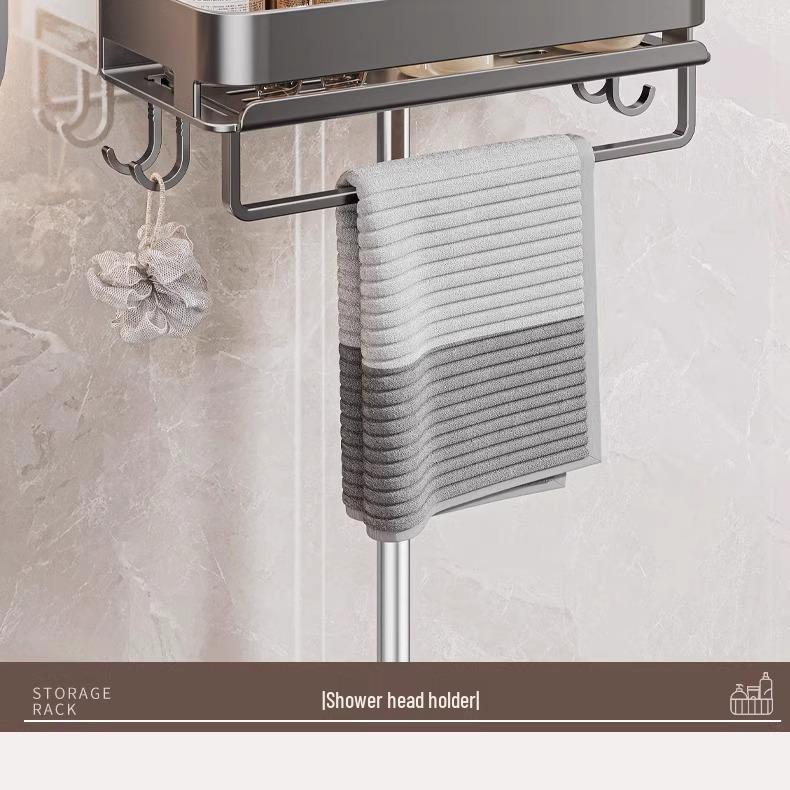 Universal No-Drill Shower Head Holder & Shelf for Bathroom Rods