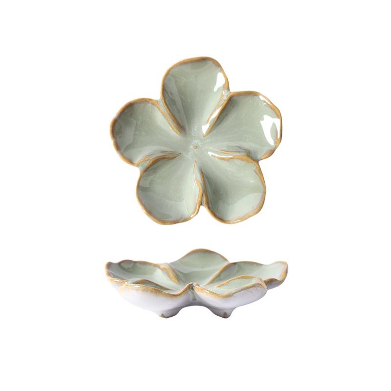 Vintage Ceramic Craft Dish Flower Shaped Small Dish Creative Dipping Sauce Small Dish Multi-color Kiln Transformed Dish Gift
