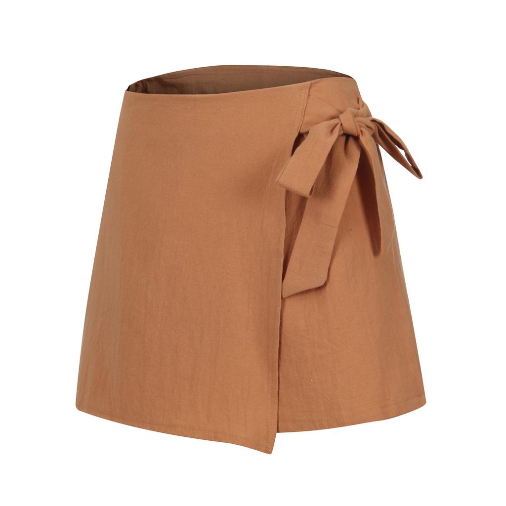 Women's Linen Wrap Shorts High Waist Tie Closure Casual Summer Skort Lightweight Breathable Fabric Comfortable Fit