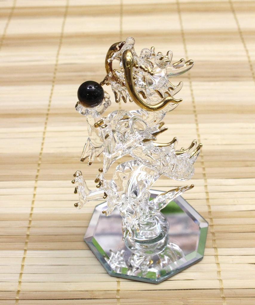 Four Cart Handmade Glass Dragon Small X Set [Fortune-bringing Dragon] 3-piece