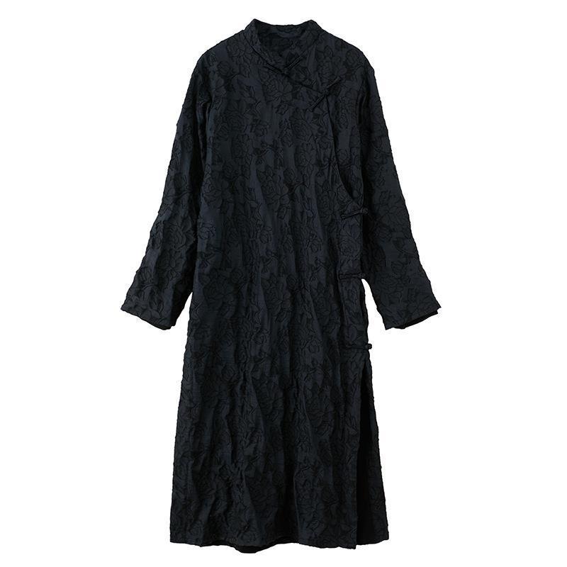 Męska Retro Etniczna Stójka Żabie Guziki Długa Szata Szlafrok