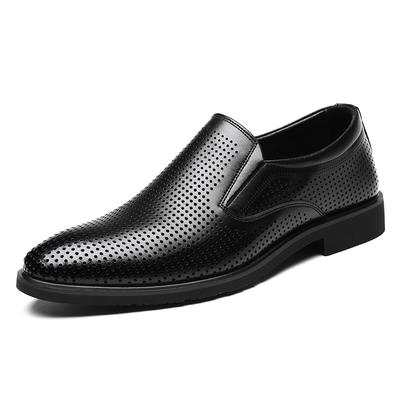 Fashion Genuine Leather Men's Shoes Summer Hollow Out Comfortable Casual Work Shoes Slip-on Cowhide Soft Formal Business Weidding Shoes