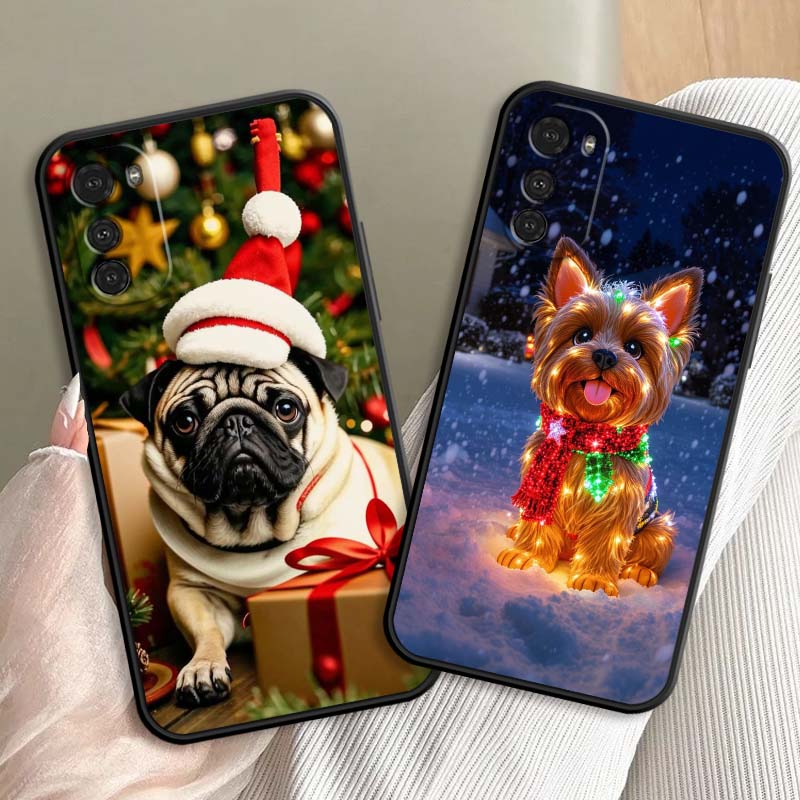 Christmas Cartoon Cat Art For Motorola G85 Edge 50 G24 G35 G14 G04 40 G72 G34 G G54 G13 G32 5G Black Phone Case