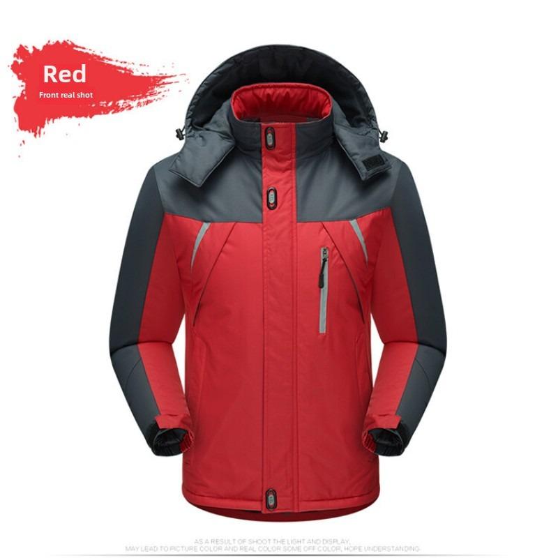 Winter Outdoor Couple Cotton -Padded Jacket Plus Velvet Warm Jacket Large Size Simple Tooling Jacket