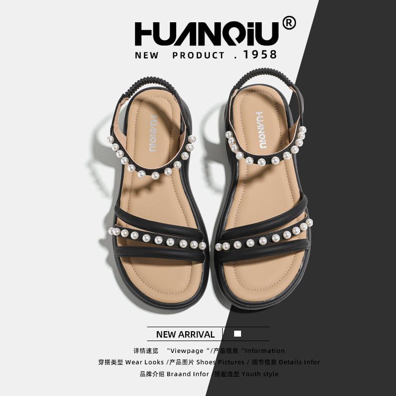 Global casual sandals women's XHQ-GH106 new summer fairy wind word with pearl heightening shoes women