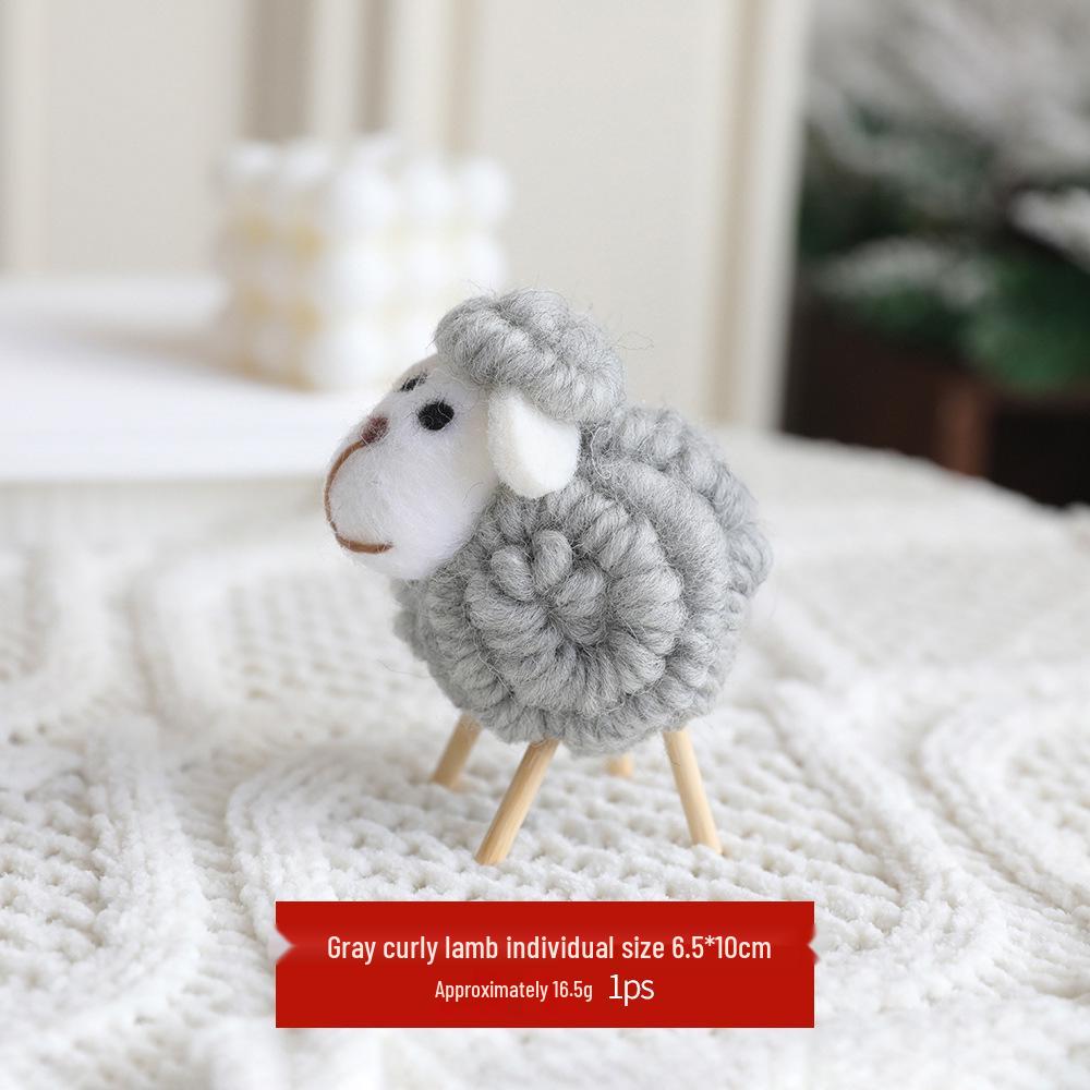 Colorful Wool Felt Punch Needle Sheep Christmas Ornaments - DIY Handmade Little Lamb Decorations серый