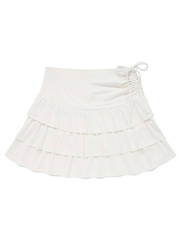 Kirsh Tiered Pleated Mini Skirt [White]