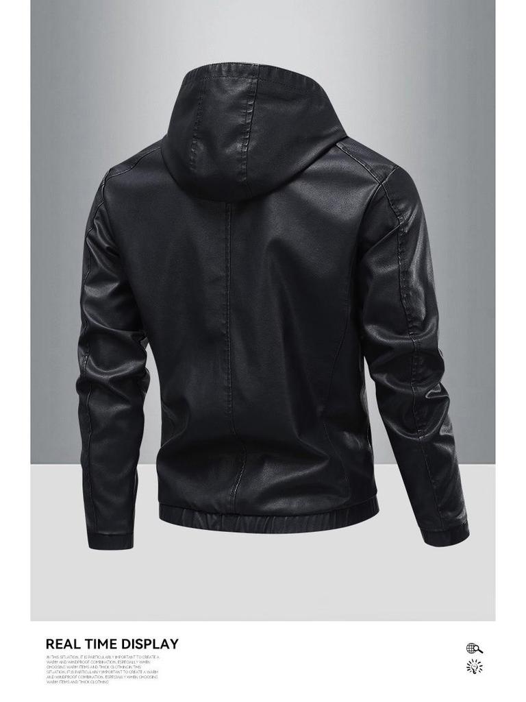 Veste de Moto à Capuche en Cuir PU Rétro pour Homme Printemps/Automne 2025 – Style Décontracté Cool Jeune