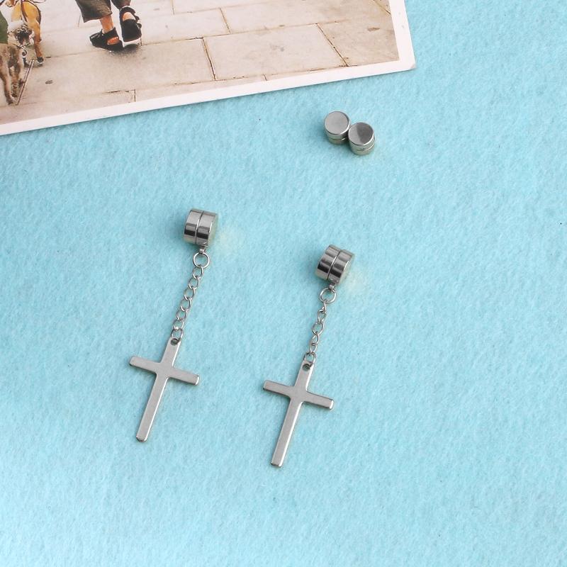 Set of 3 Pairs Non-perforated Magnet Stud Earrings Stainless Steel for Cross Dangling Earrings Clip On Jewelry for Women