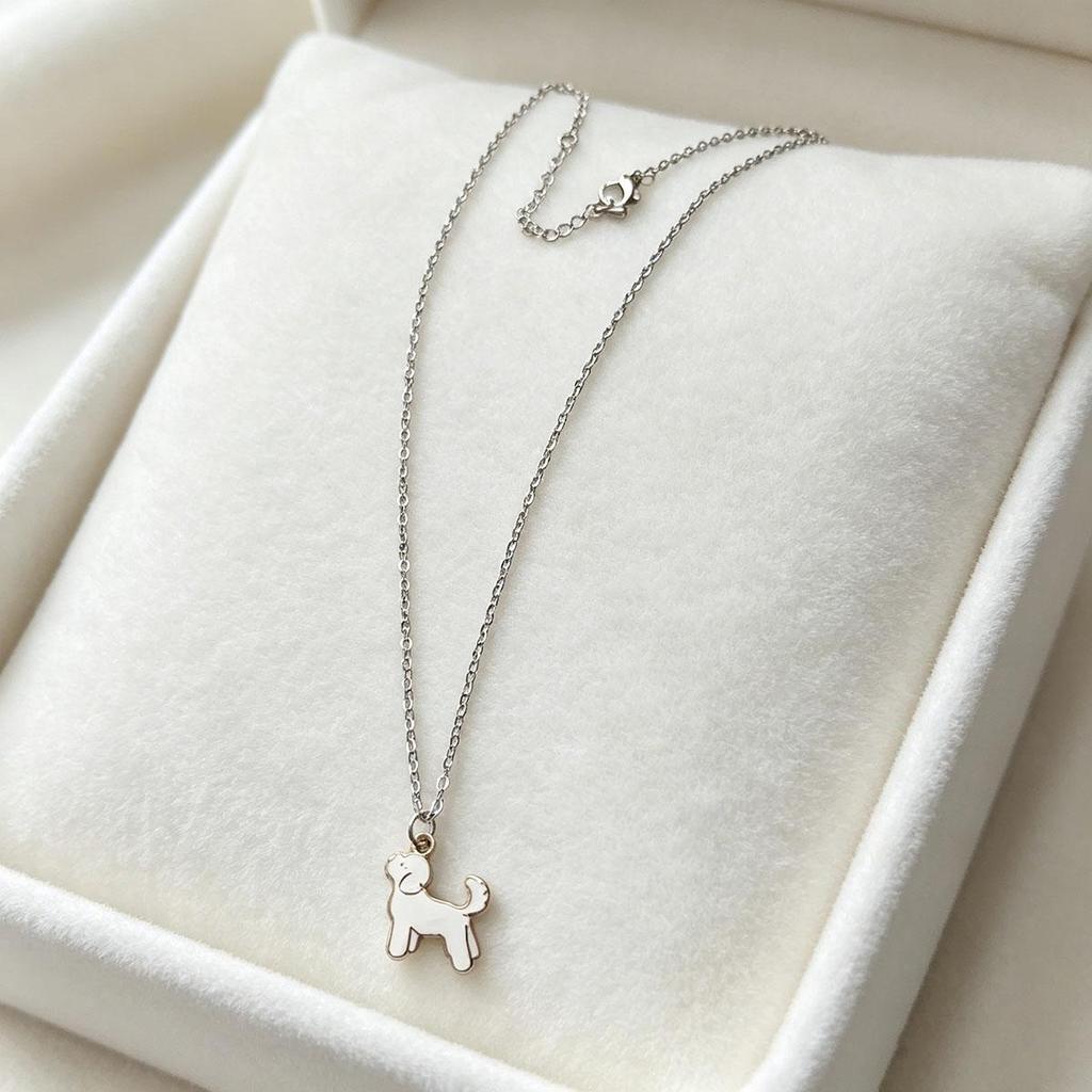 White Dog Head-Up Pendant for Men and Women, Cute Cartoon, New Simple Versatile, Personality Couple Hip-Hop Necklace