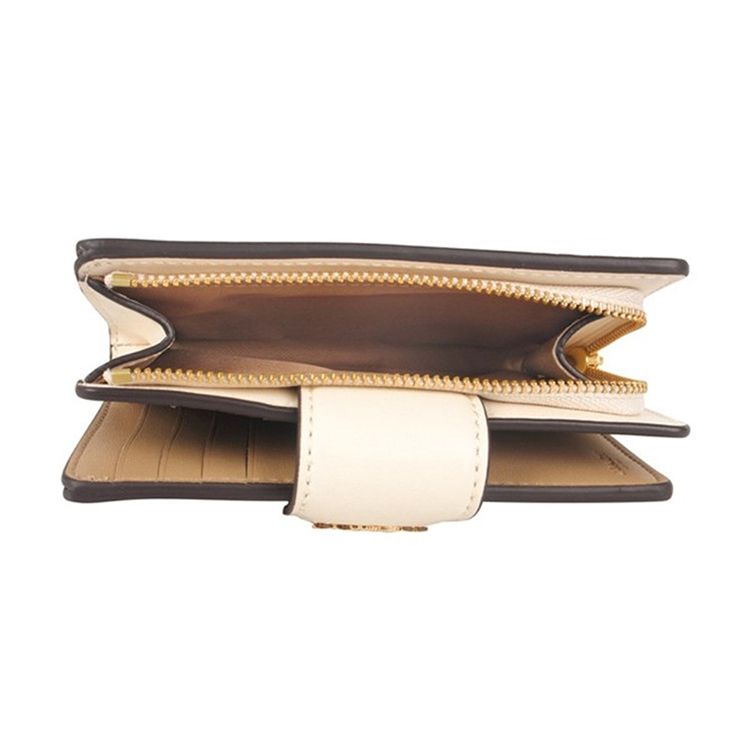 Coach Corner Zip 13 Button Folded Layered Leather Wallet Women Wallet Light-Brown White C0082-IMDQC