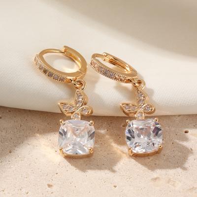 Trend Butterfly Geometric Square Dangle Earrings for Women Cubic Zirconia Daily Jewelry Party Accessories