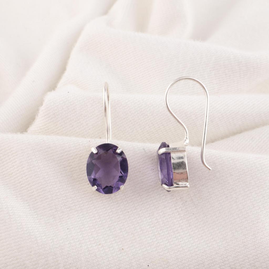Iolite Earrings, 925 Solid Sterling Silver Earrings Handmade Gemstone Jewelry, Gifts For Wife Brand New Earrings