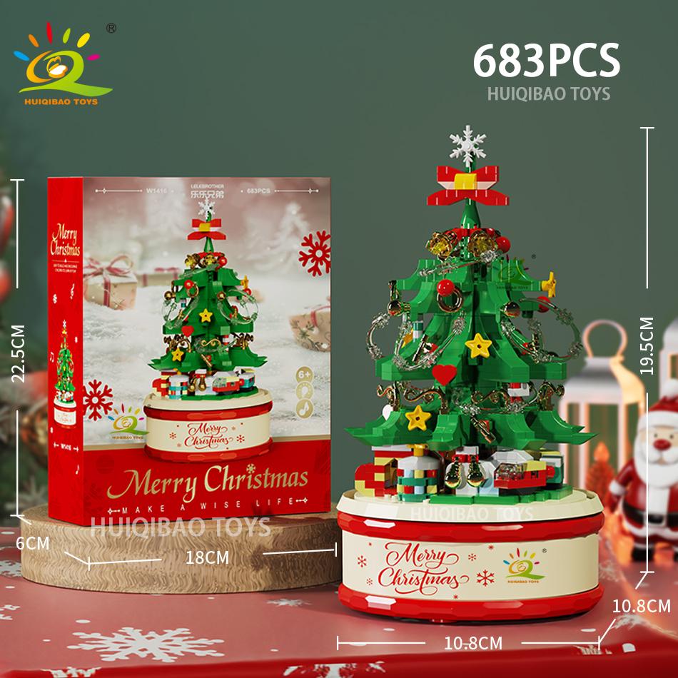 Non-Toxic Children Christmas Tree Santa Claus Mini Music Box Model Micro Bricks Building Block Diy Bricks Toys For Adult Gift