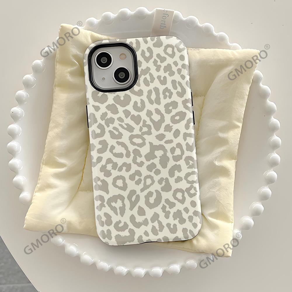 Light gray leopard print mobile phone case iPhone16 2-in-1 film mobile phone case Magnetic suction Apple 17promax matte case
