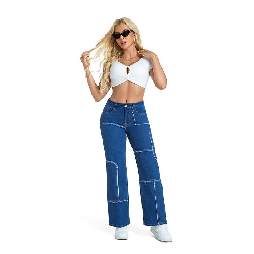 2026 New Straight-Leg Women s Trousers Basic Solid Color Pocket Casual Loose Mid-Waist Jeans for Women S средний синий
