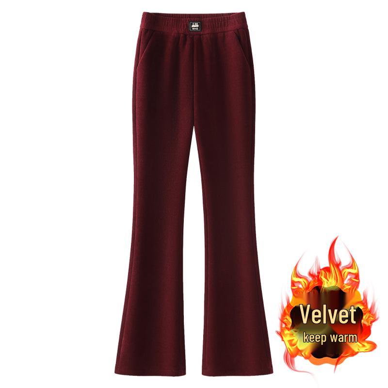 

Women s Red Corduroy Fleece-Lined Micro-Flare Pants, Elastic Waist, Floor-Length, 2024 Autumn/Winter Collection. XL