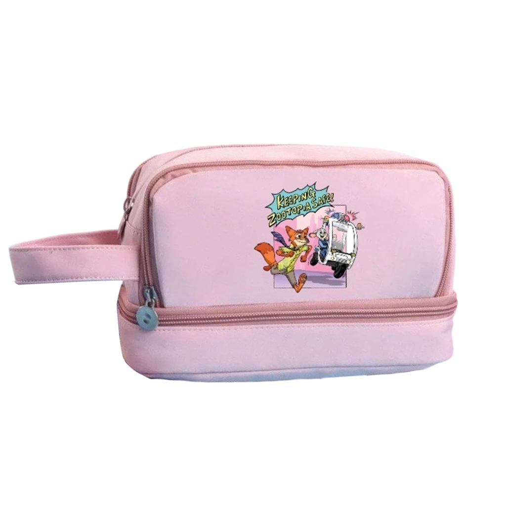 Cartoon Print Three-Layer Large Capacity Pencil Case, Student Stationery Storage Bag