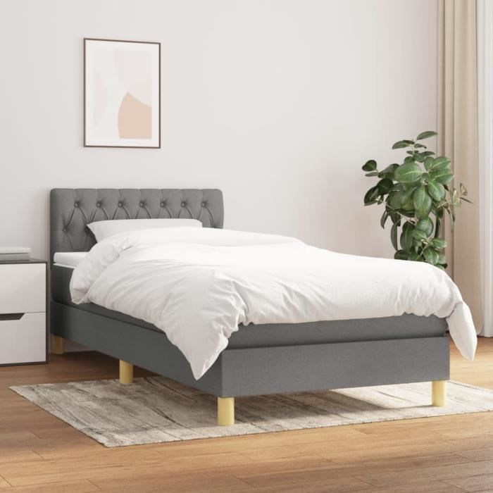 3140818 vidaXL Lit à sommier tapissier et matelas Gris foncé 90x190 cm Tissu