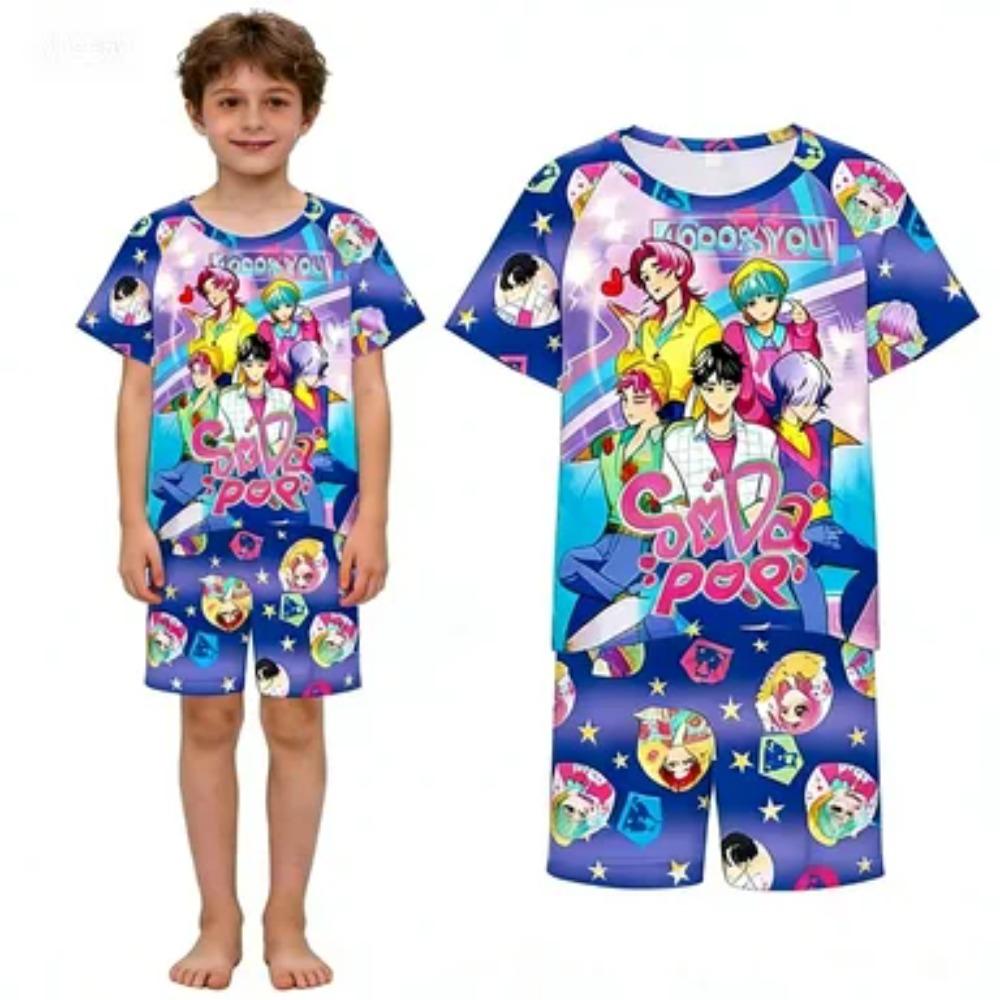 New T-shirt Set for Girls Summer Clothing with Printed Design, Cartoon Fashion, Comfortable Children s Set 100