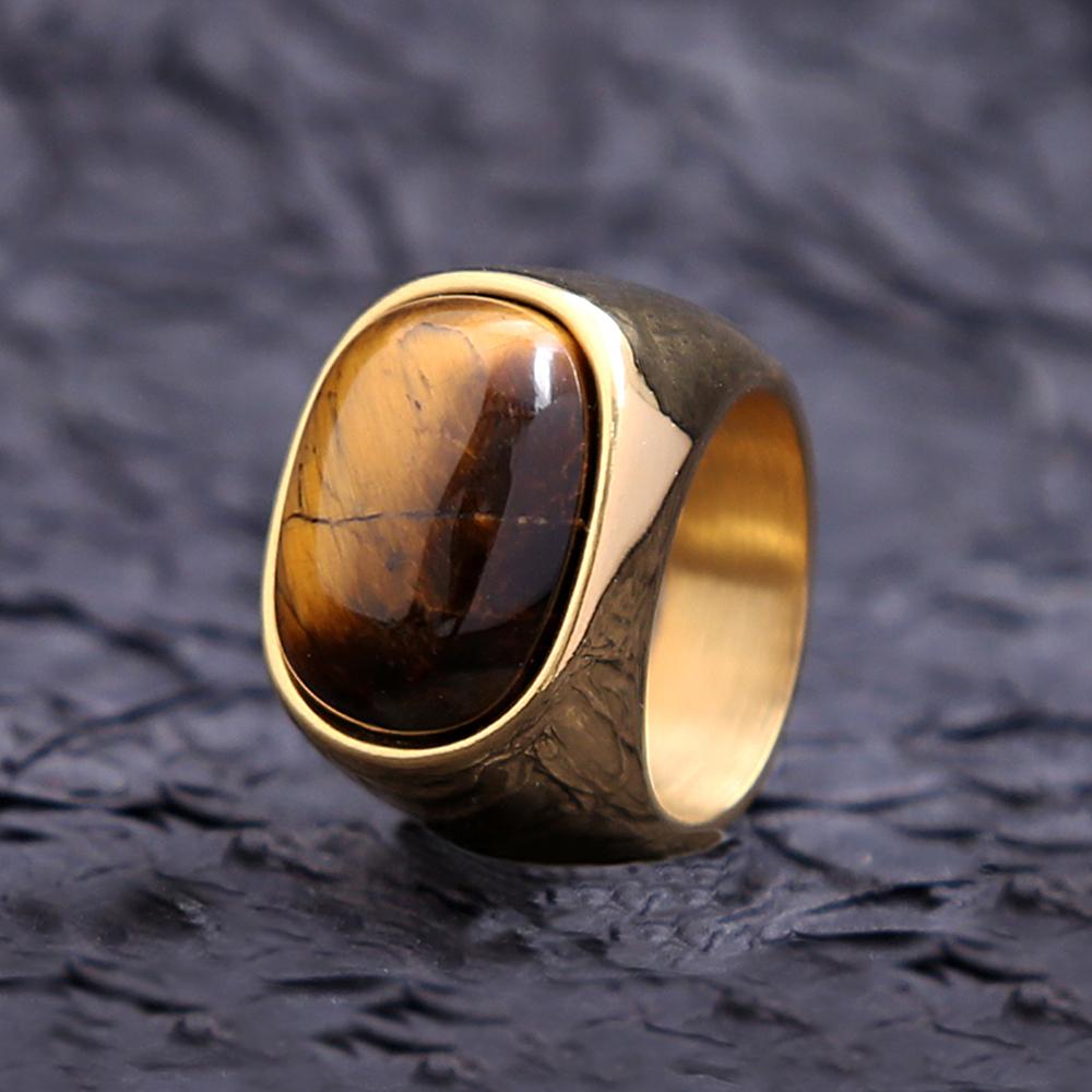 Simple Vintage Tiger Eye Brown Stone Rings For Men Women Stainless Steel Punk Biker  Party Jewelry Gifts Dropshipping