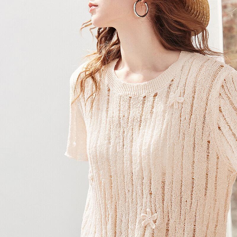 Women's Summer Hollow Knit Short Sleeve Top