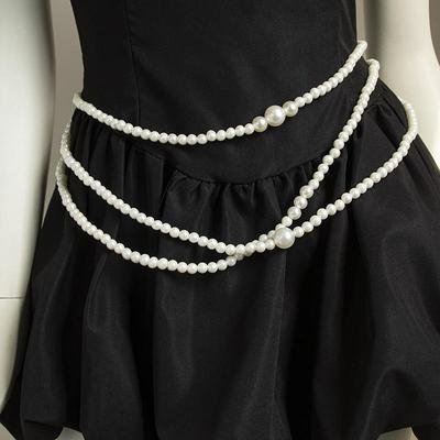 Cadena de Cintura de Perlas Multicapa Para Mujeres Niñas Carácter Retro Jugando Joyería Corporal Accesorios Vestido de Fiesta Cinturón de Cintura