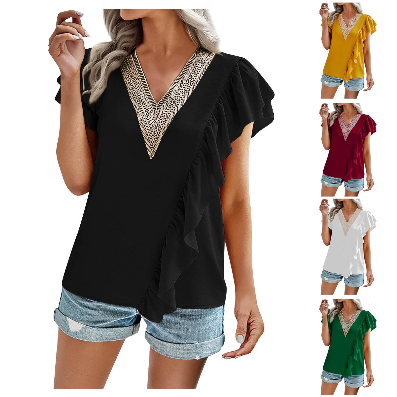 

(Куниде) Женская модная рубашка с короткими рукавами, темперамент, элегантный топ с рюшами