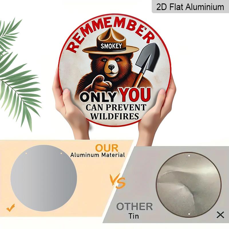 2D Flat, 1pc Print Round Aluminum Decorative Sign, Forest Fire Prevention Theme, Don't Let Wildfires Rage, Perfect for Cabin, Campground, Patio